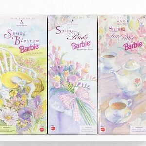 Avon Exclusive Spring Barbie Series 3-Doll Set – Blossom, Petals & Tea Party NWT